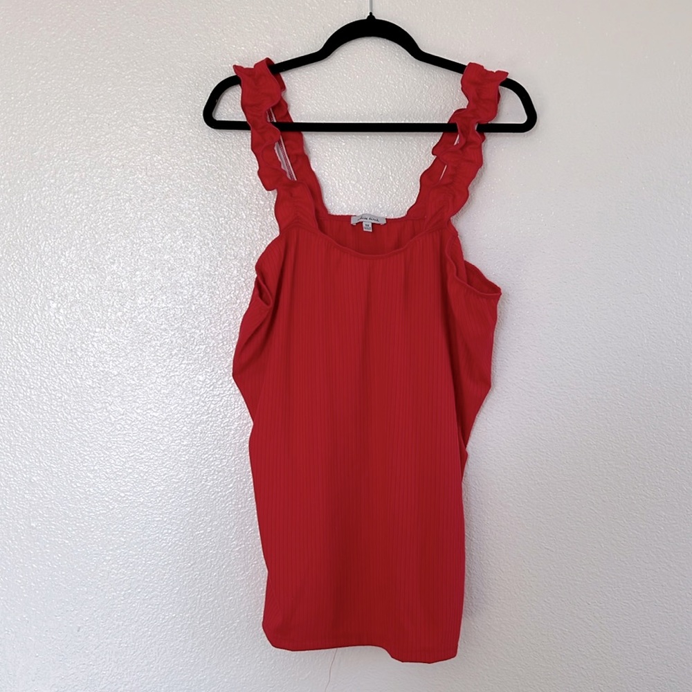 white birch Red Ribbed Ruffle-Strap Tank Top - Picture 2 of 5